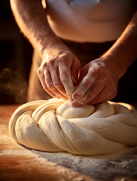 El plato de Challah para Hanukkah en la mesa