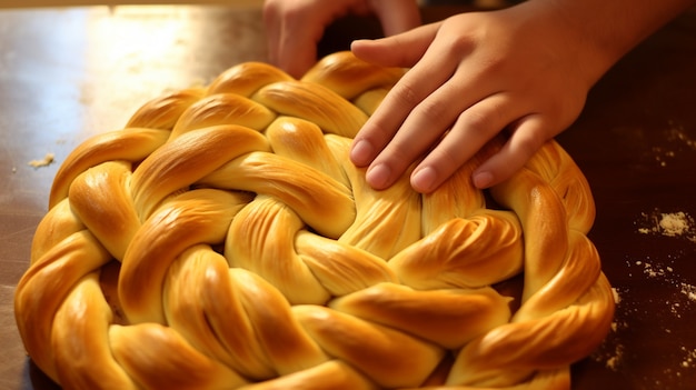 El plato de Challah para Hanukkah en la mesa