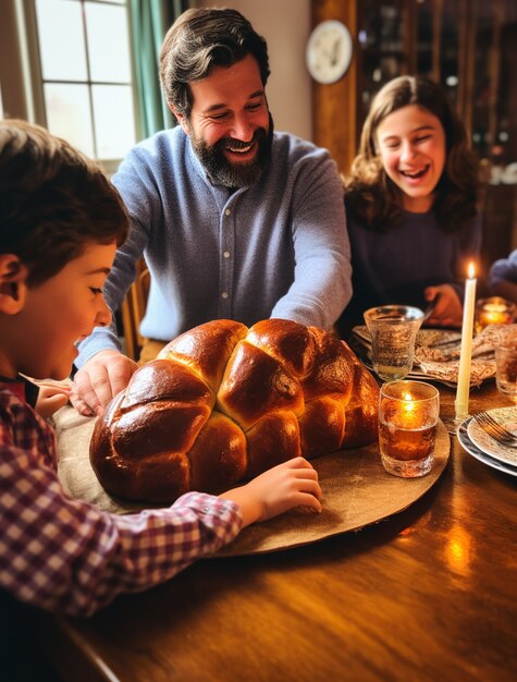 El plato de Challah para Hanukkah en la mesa