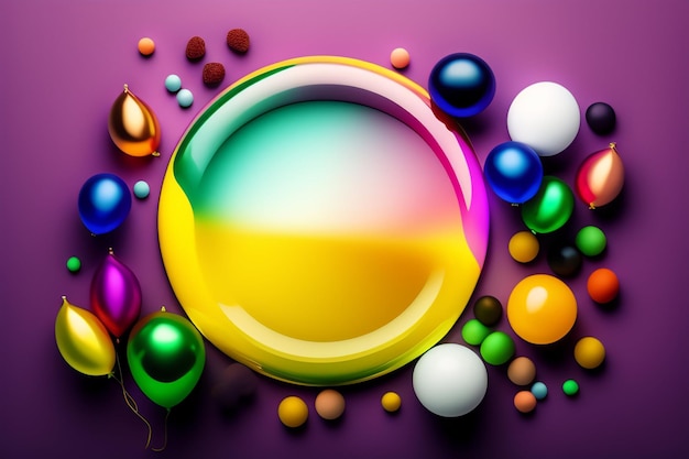 Un plato colorido con una bola de colores del arco iris