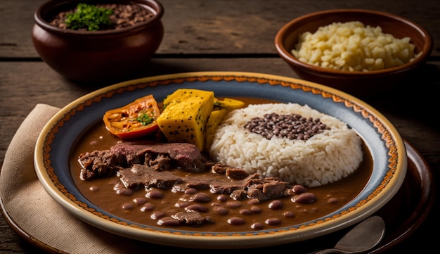 Foto gratuita un plato de comida con frijoles y arroz.