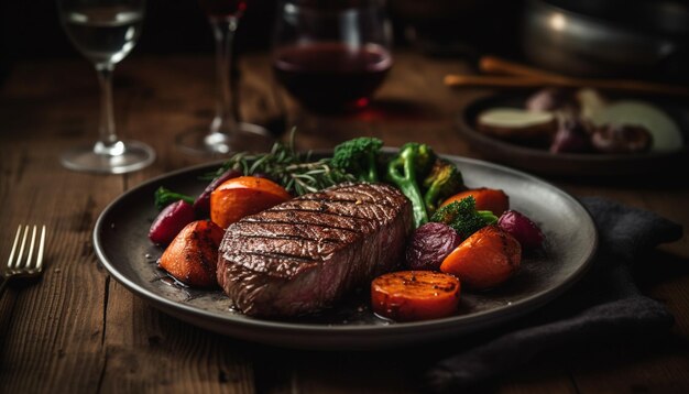 Un plato de comida con un plato de carne y verduras.