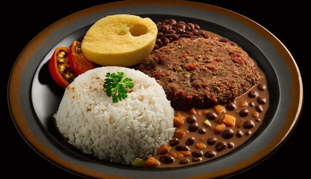 Foto gratuita un plato de comida con un plato de comida con salsa roja y salsa amarilla.