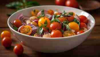 Foto gratuita un plato de ensalada de tomate con hojas de albahaca al lado