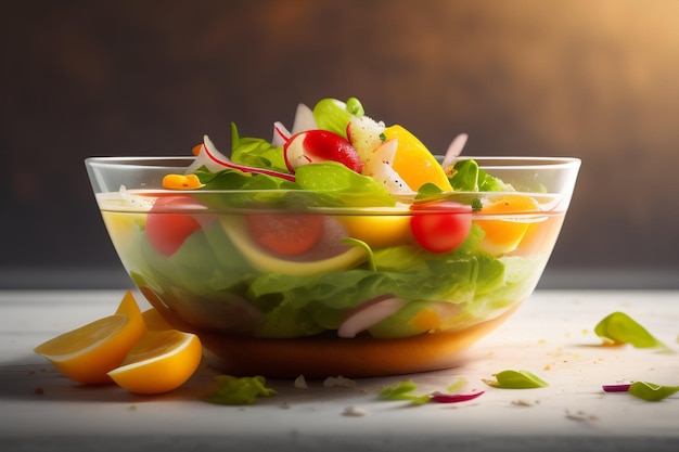 Un plato de ensalada con verduras en una mesa