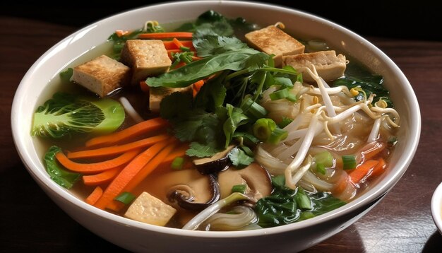 Un plato de un plato de sopa de fideos asiáticos.