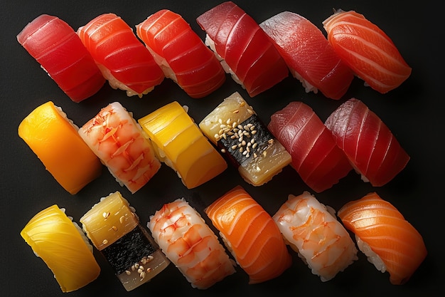 Foto gratuita plato de sushi de mariscos muy detallado con un simple fondo negro