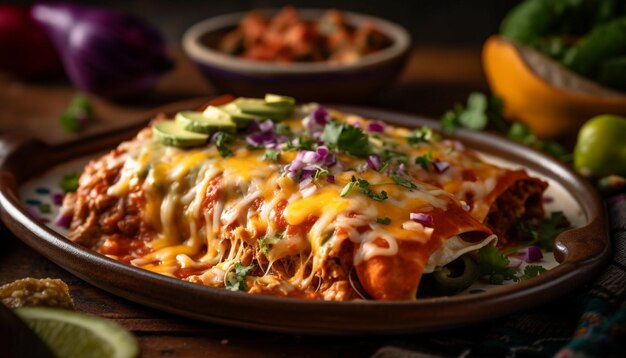 Plato de taco gourmet con carne fresca y verduras generado por IA