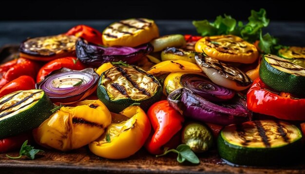 Un plato de verduras asadas con verduras asadas encima