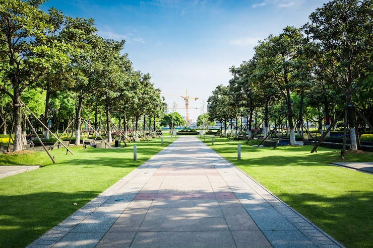 Foto gratuito plaza pública con piso de la calle vacía en el centro de la ciudad