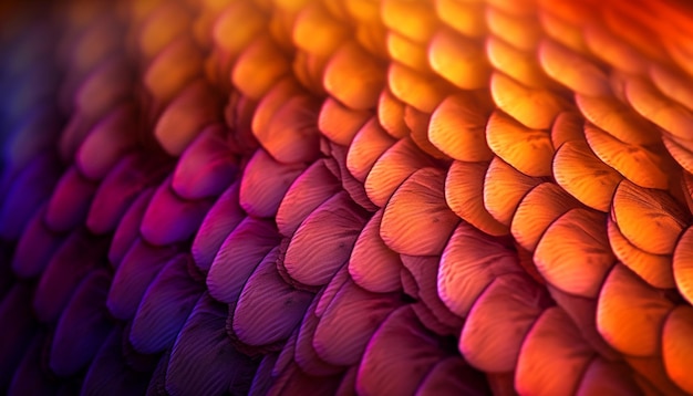 Foto gratuita plumas de colores vibrantes en un primer plano macro generado por ia