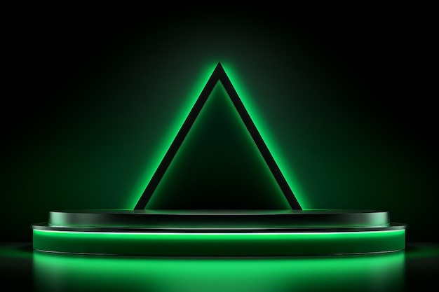 Podio triangular verde brillante para la presentación de un producto