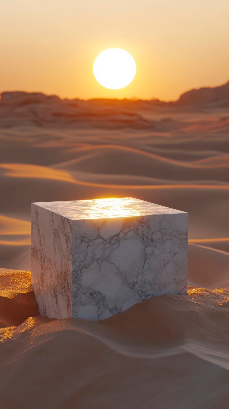 Foto gratuito podium de mármol para la exhibición de productos con paisaje natural