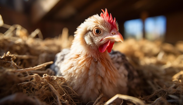 Foto gratuita pollo joven en un patio de una granja que se ve lindo y crece generado por inteligencia artificial