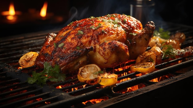 Foto gratuita los pollos cocinando en una parrilla giratoria