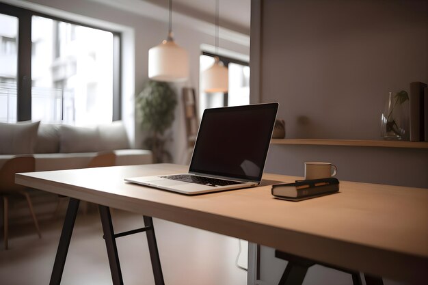 Foto gratuita portátil en la mesa en la oficina trabajo en el concepto de casa