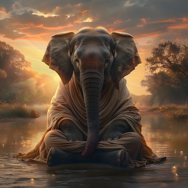 Foto gratuita portrait of animal meditating and practicing mindfulness in digital art style