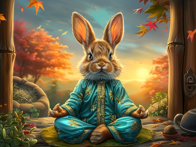 Foto gratuita portrait of animal meditating and practicing mindfulness in digital art style