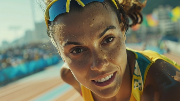 Foto gratuita portrait of athletic woman competing in the olympic games tournament