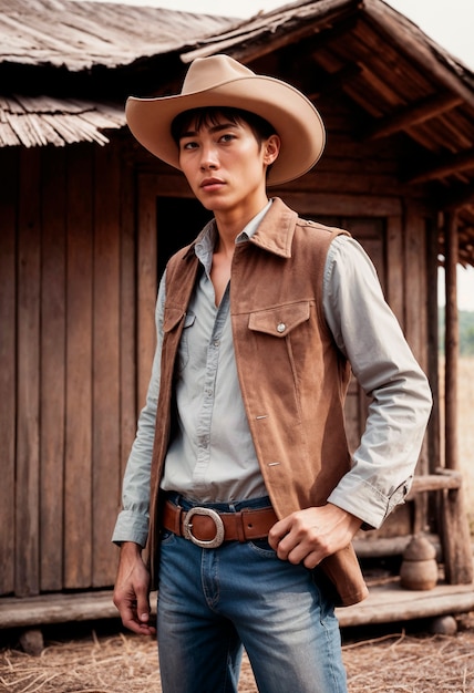 Foto gratuita portrait of cowboy with out of focus background