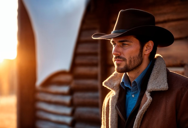 Foto gratuita portrait of cowboy with out of focus background