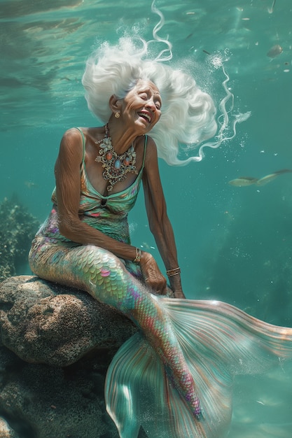 Foto gratuita portrait of fantasy senior woman as a mermaid