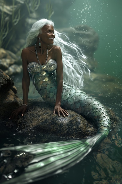 Foto gratuita portrait of fantasy senior woman as a mermaid