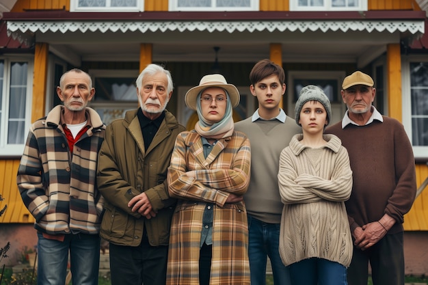 Foto gratuita portrait of multi-generational family sharing a house due to unaffordable price increase in the housing market