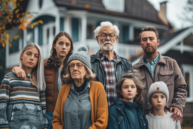 Foto gratuita portrait of multi-generational family sharing a house due to unaffordable price increase in the housing market