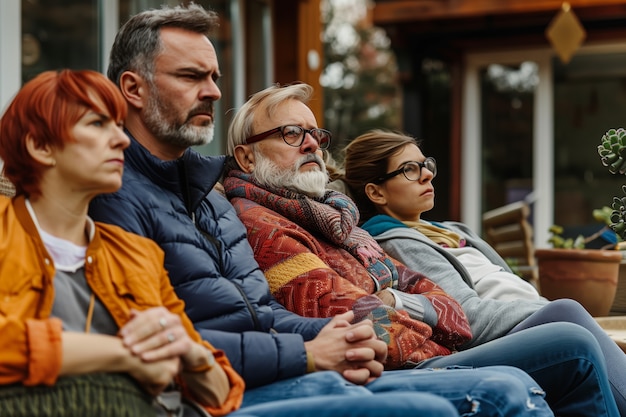 Foto gratuita portrait of multi-generational family sharing a house due to unaffordable price increase in the housing market