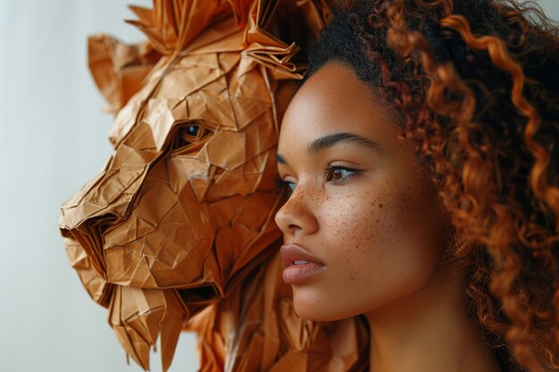 Foto gratuita portrait of person with geometric surreal animal