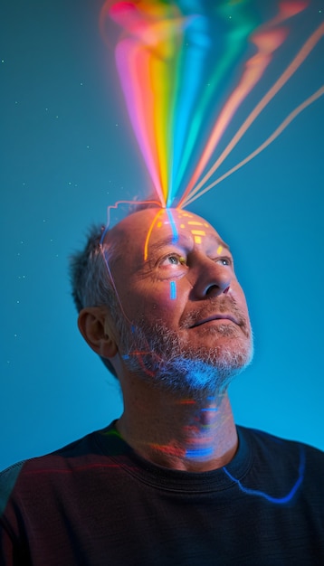 Foto gratuita portrait of person with rainbow colors symbolizing thoughts of the adhd brain