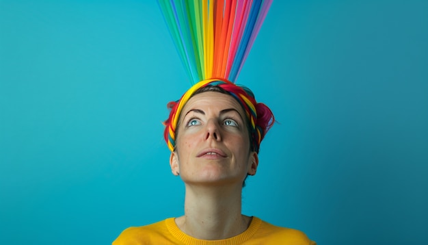 Foto gratuita portrait of person with rainbow colors symbolizing thoughts of the adhd brain