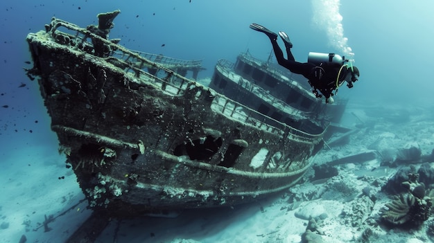 Foto gratuita portrait of scuba diver in the sea water with marine life