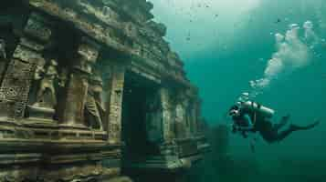 Foto gratuita portrait of scuba diver in the sea water with marine life