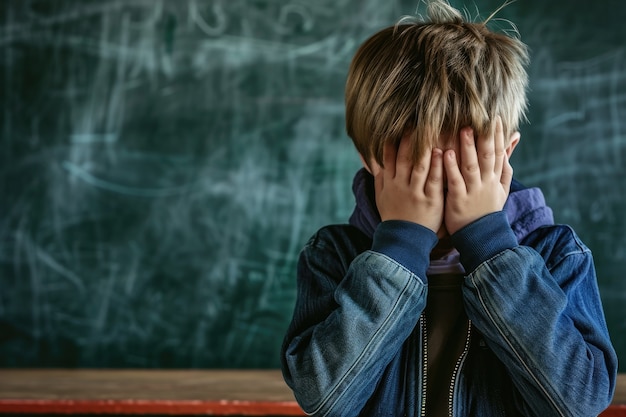 Foto gratuita posición del niño que sufre de acoso escolar