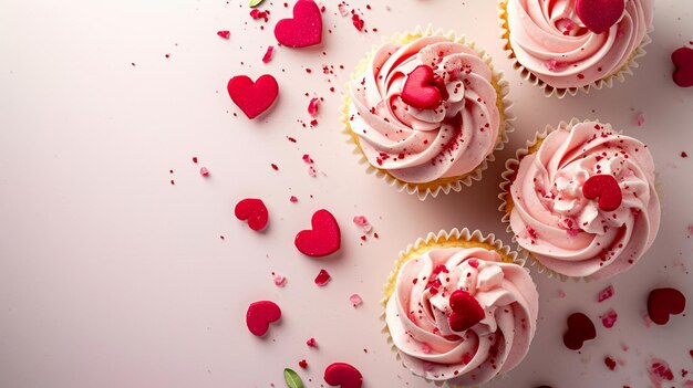 Postal del día de San Valentín con cupcakes sobre un fondo blanco aislado