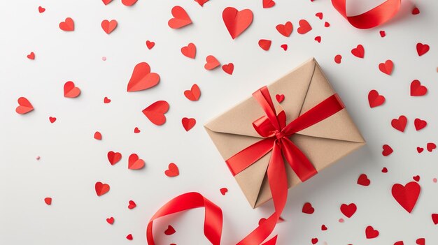 Postal del día de San Valentín con rosas en forma de corazón de regalo y velas sobre fondo blanco