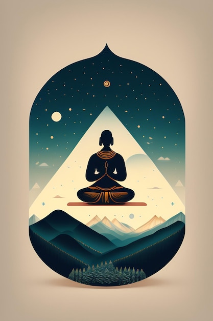 Un póster para un retiro de yoga con la imagen de un buda en la parte inferior.