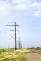 Foto gratuita postes eléctricos de madera con un cielo azul