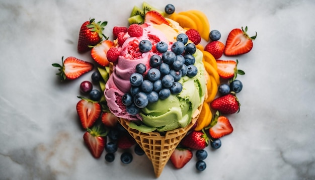 Foto gratuita postre de bayas frescas con indulgencia de helado