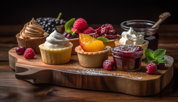 Foto gratuita postre casero rústico, mousse de bayas, variación de indulgencia, ia generativa