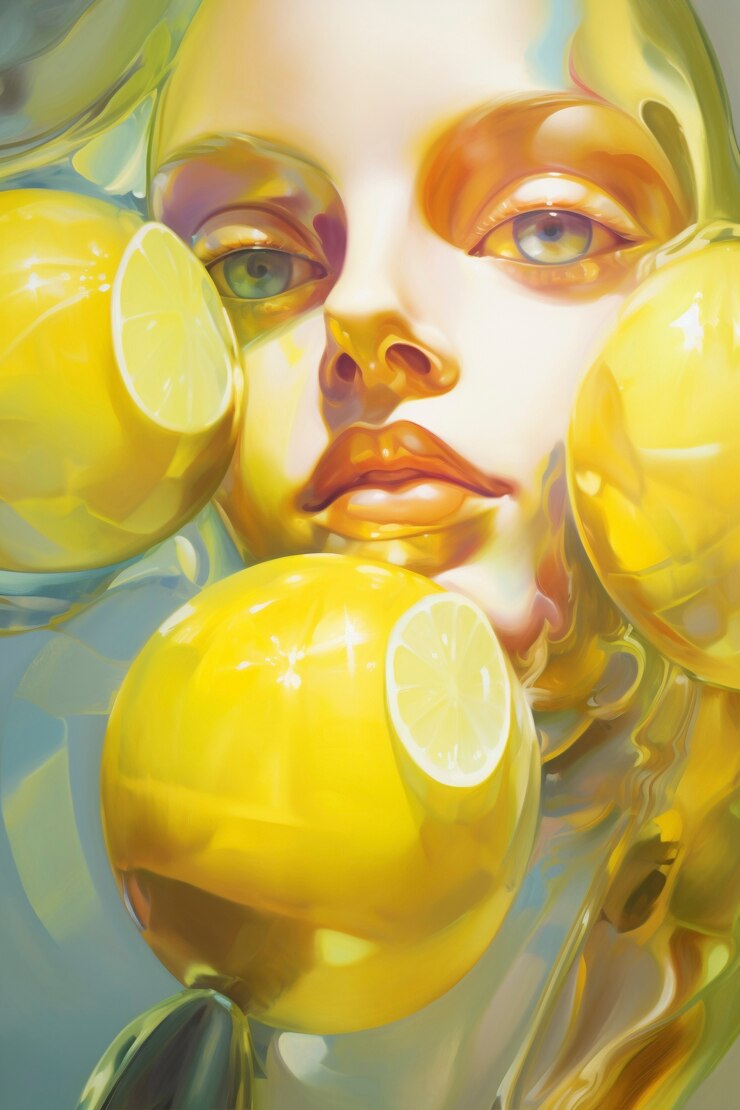 Photo Gratis potret digital dengan lemon