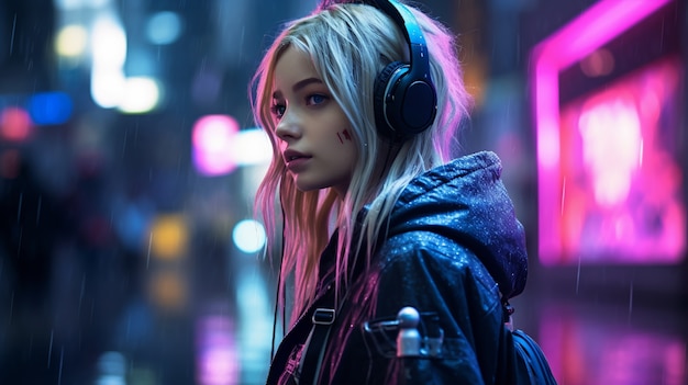 Potret wanita pejuang cyberpunk
