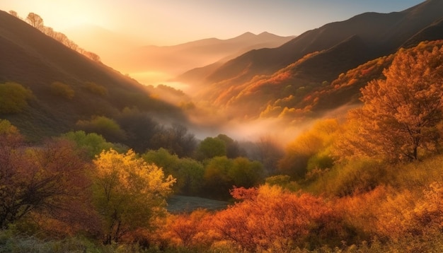 El prado dorado brilla en la belleza de la luz del sol otoñal generada por IA