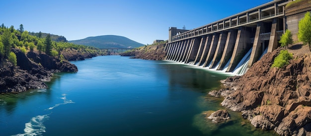 La presa hidroeléctrica una vista del control de energía y agua