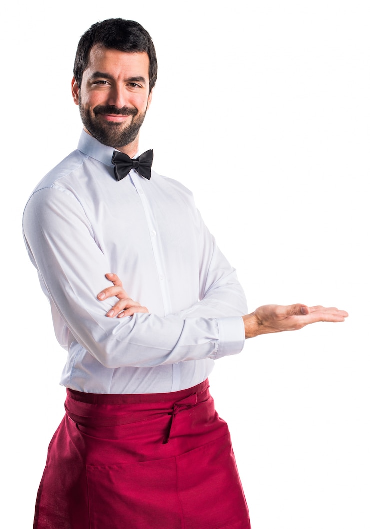 Foto gratuito presentador barba arco adulto uniforme
