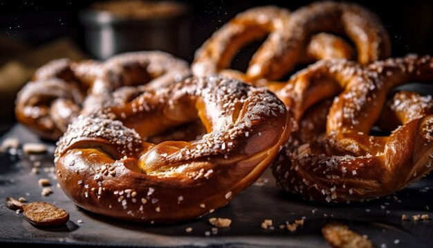 Pretzels caseros recién horneados Indulgencia dulce gourmet generada por IA