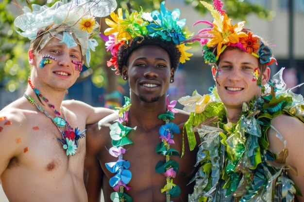 Foto gratuita pride scene with rainbow colors and men celebrating their sexuality