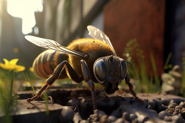 Primer plano de las abejas en busca de flores.